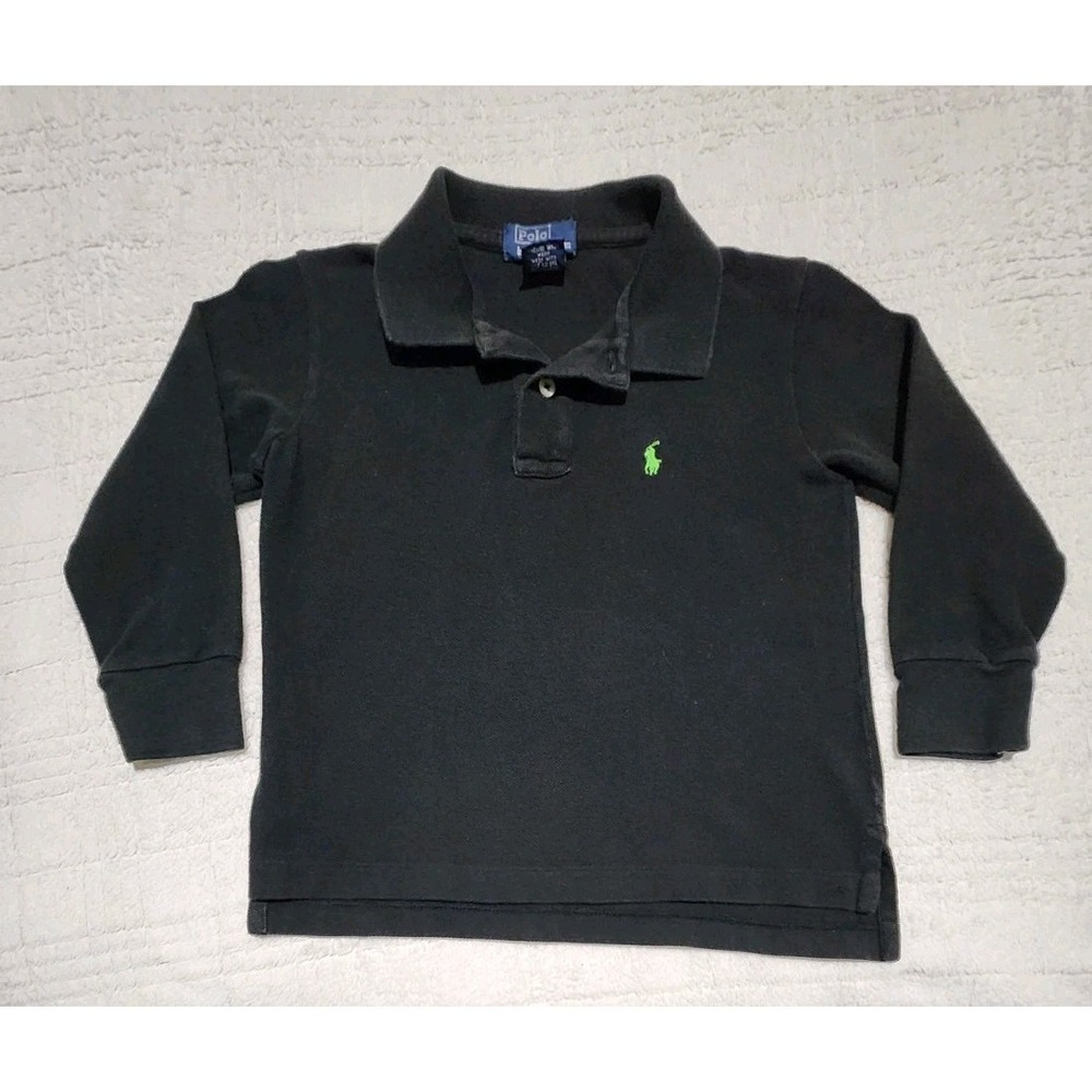 Polo Ralph Lauren Youth Polo Shirt Size 4 Black Long Sleeve Pony Preppy Boys Vtg